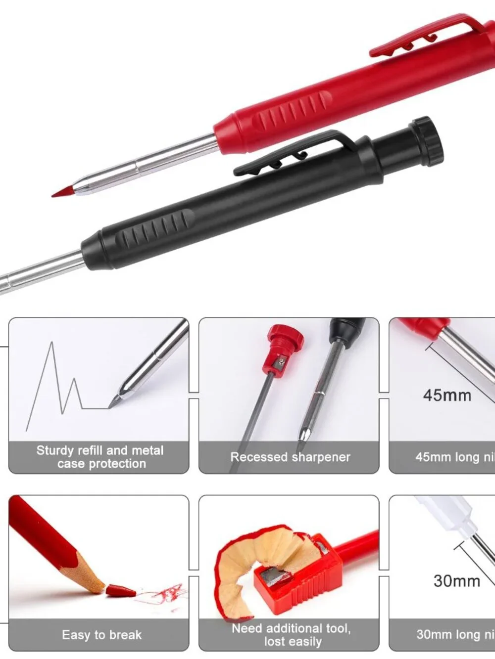 2 Pack Carpenter Pencils Mechanical Pencils with 12 Refills, Construction Pencil